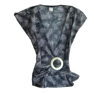 VTG Wet Seal Black & White Print Top XS/X-Chico Sleeveless Blouse w/ Ring Detail